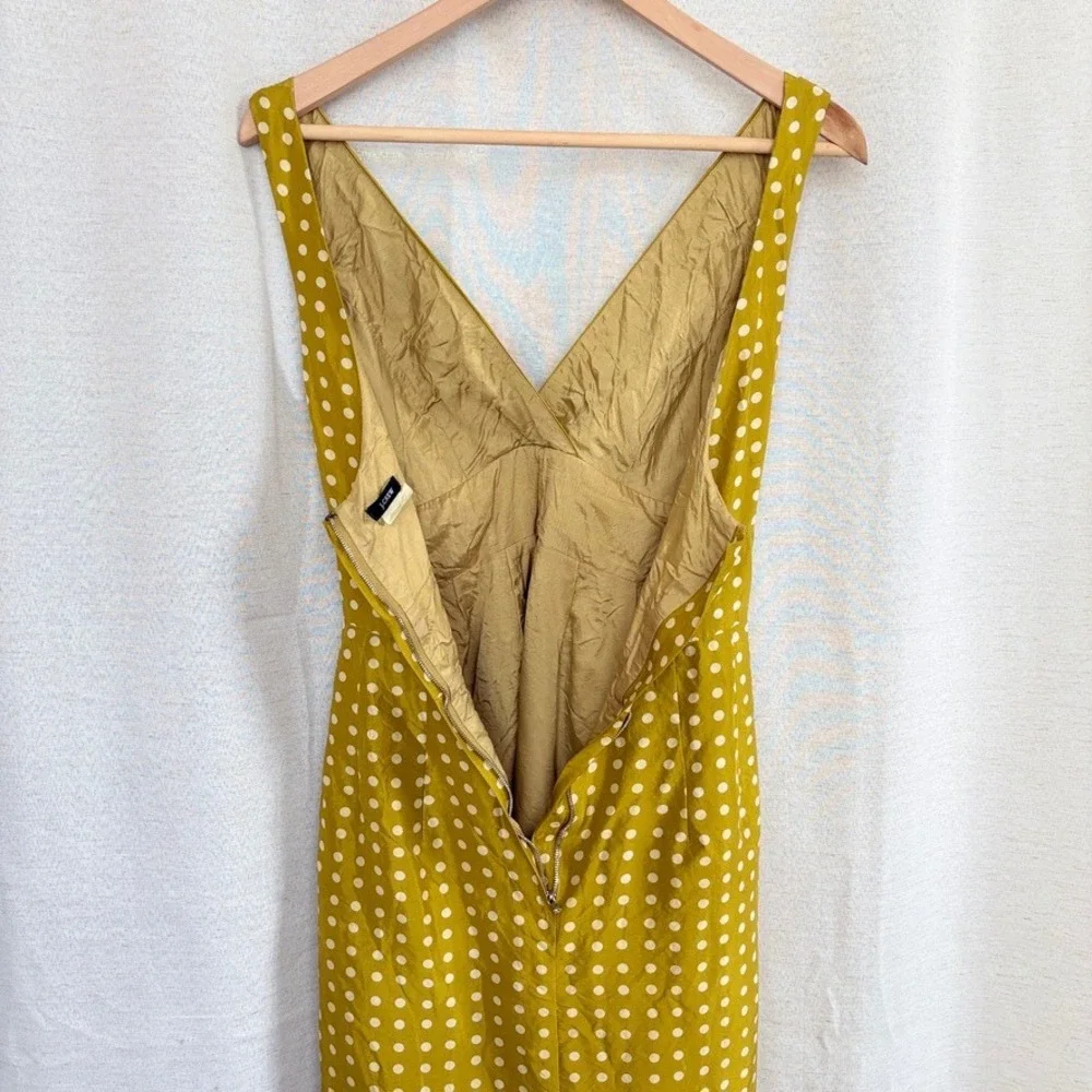 VTG J Crew Silk Polka Dot V Neck Rose Sun Dress Short Mini Sz‎ 2 Mustard Yellow